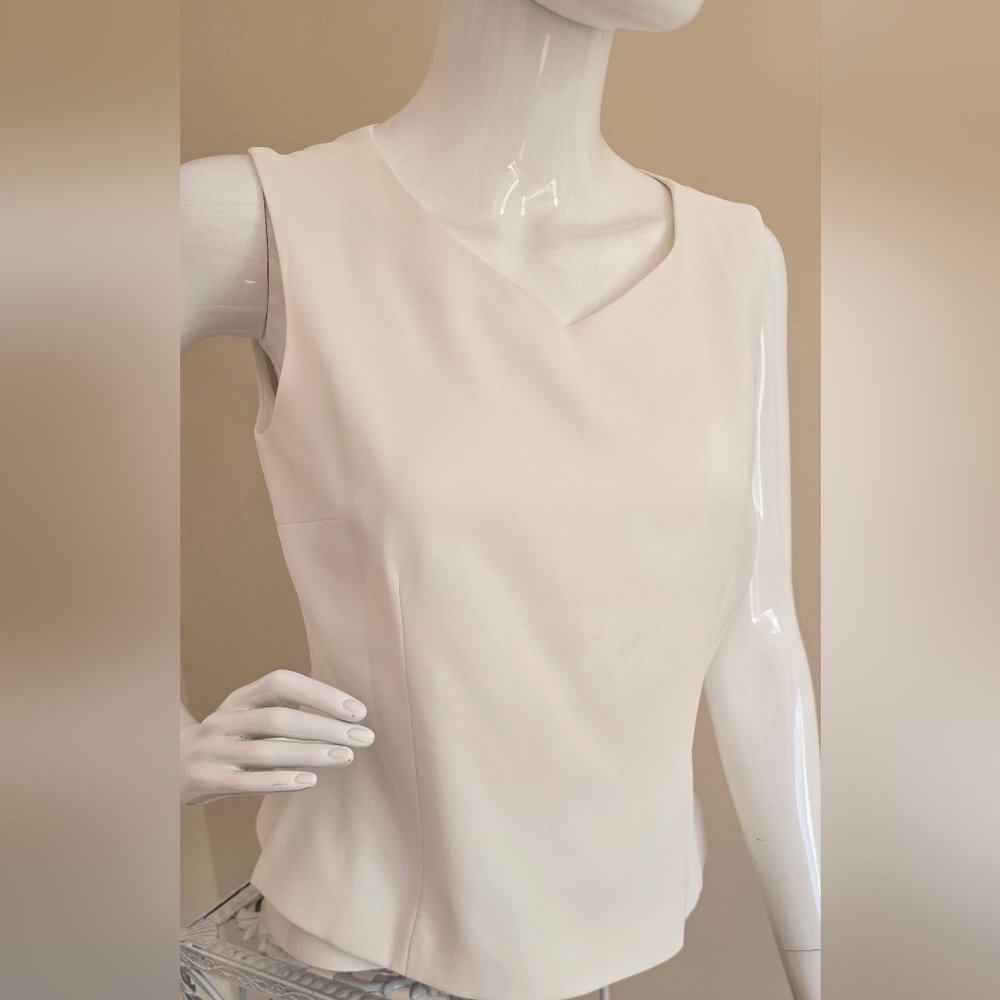 Kasper Cream Asymmetrical Long Sleeve Sheath Top